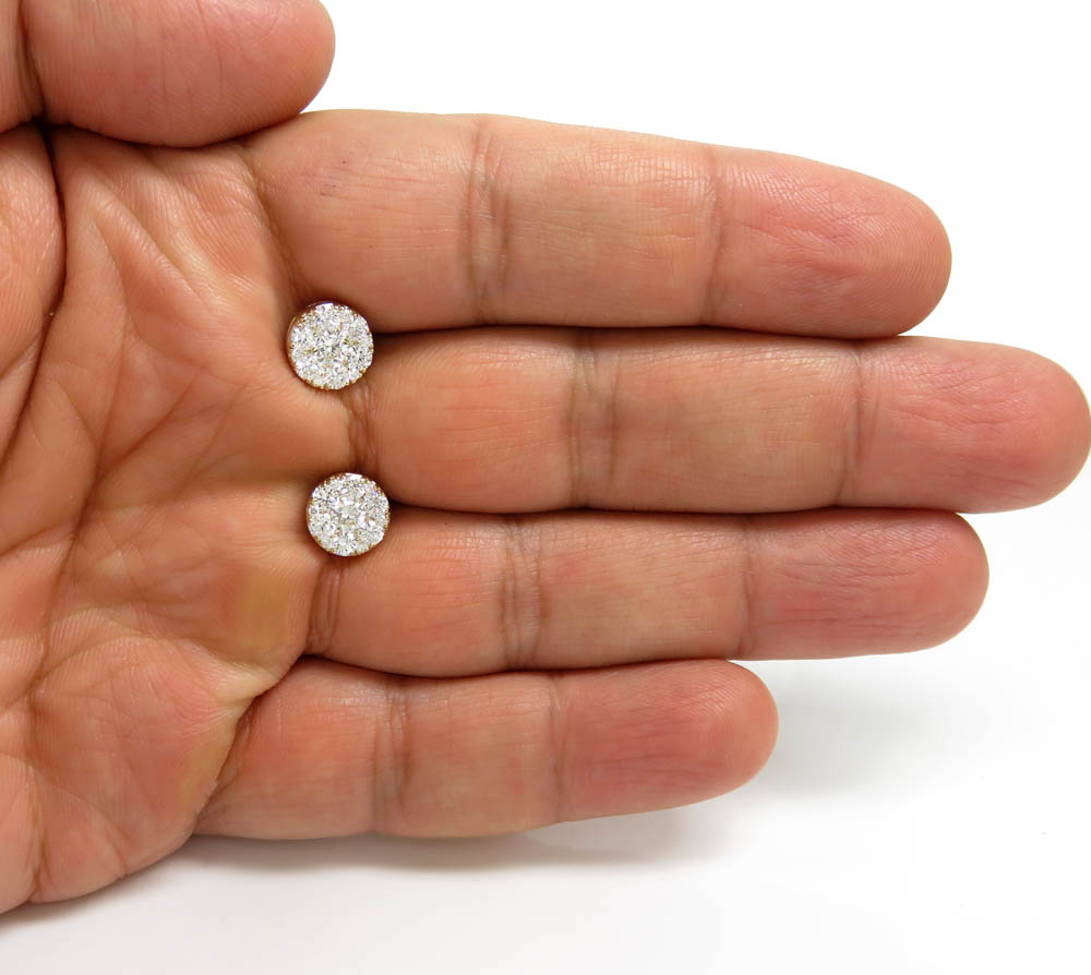 14k yellow gold round frame 26 lab grown diamond cluster 9mm earrings 1.55ct - Image 4