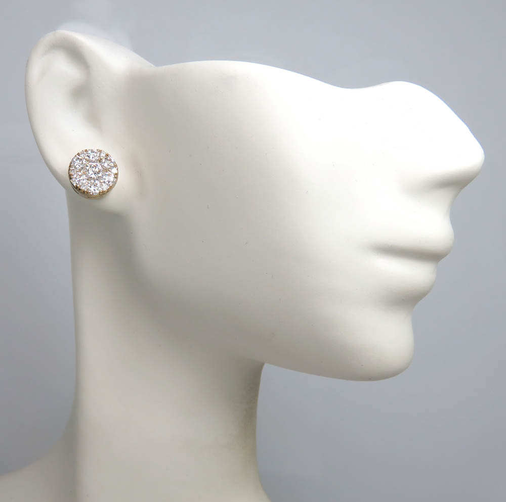 14k yellow gold round frame 26 lab grown diamond cluster 9mm earrings 1.55ct