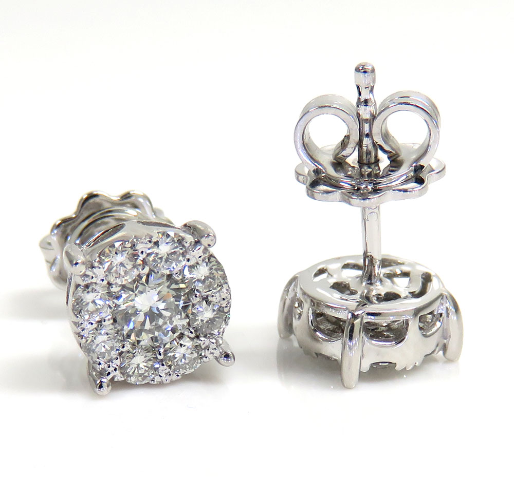 14k gold lab grown diamond prong frame cluster 8mm earrings 1.25ct - Image 2