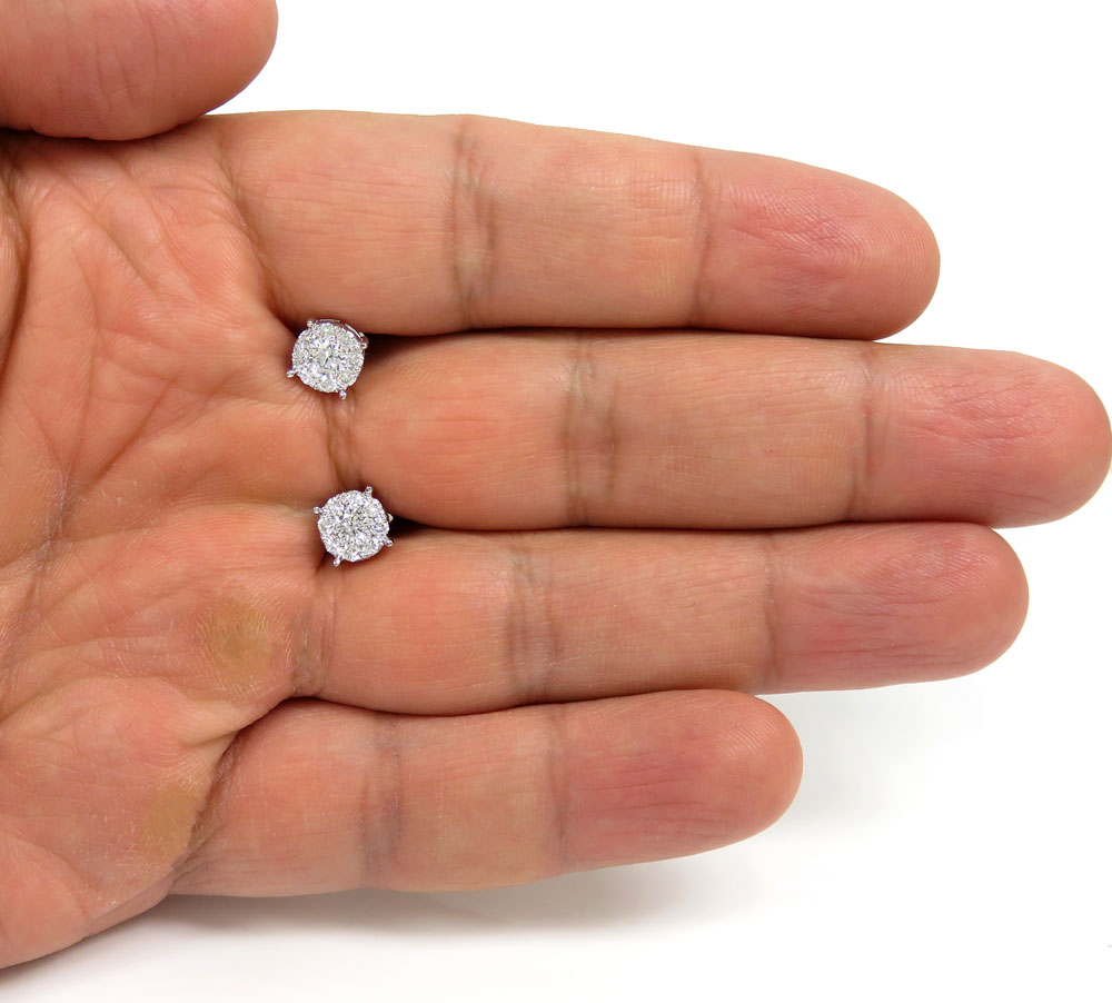 14k gold lab grown diamond prong frame cluster 8mm earrings 1.25ct - Image 4