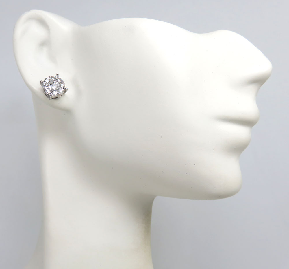 14k gold lab grown diamond prong frame cluster 8mm earrings 1.25ct - Image 5