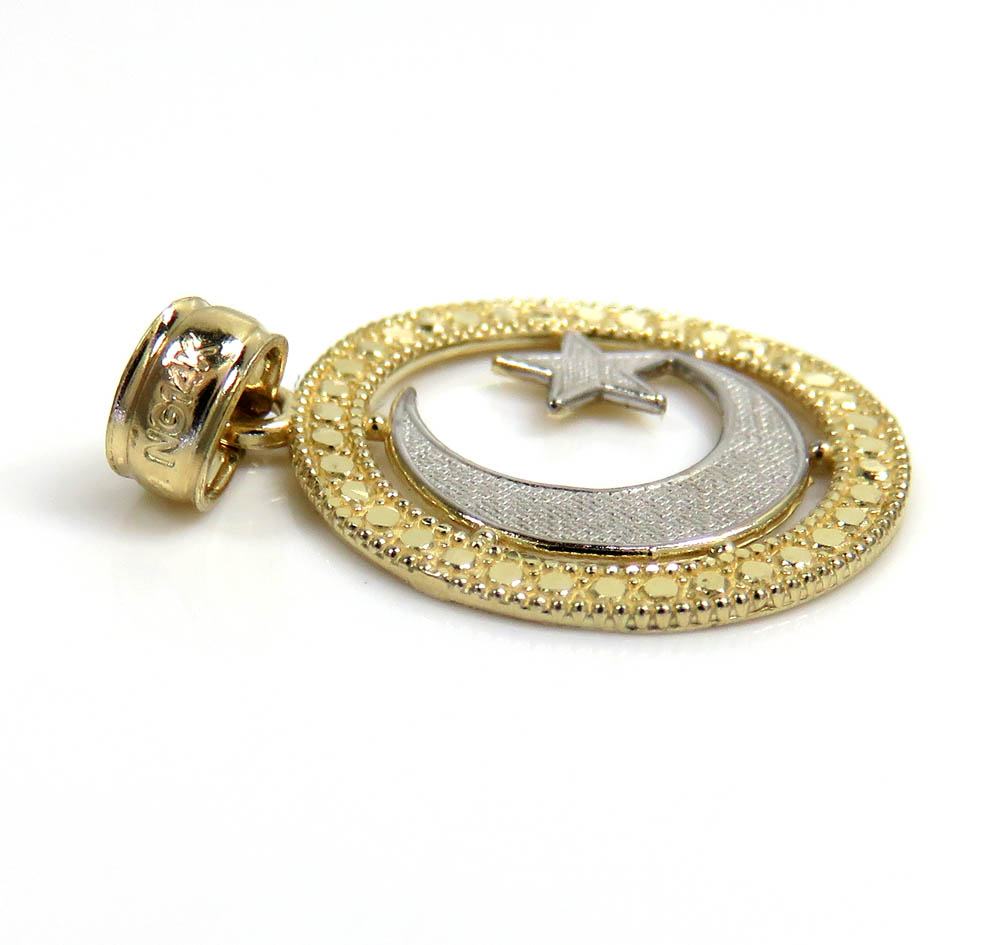 14k two gold mini islam crescent moon and star religious pendant - Image 2