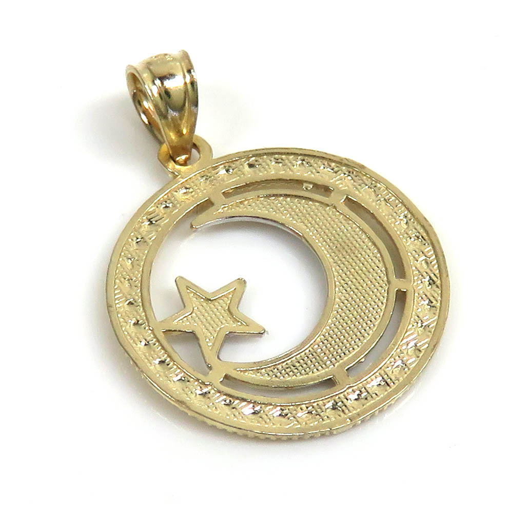 14k two gold mini islam crescent moon and star religious pendant - Image 3