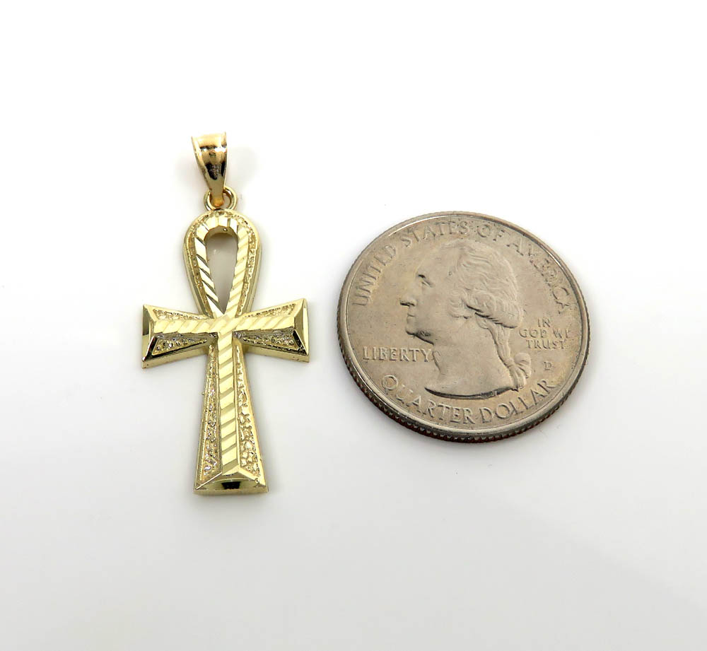 10k yellow gold medium diamond cut fancy ankh cross - Image 2