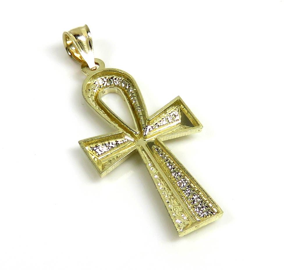 10k yellow gold medium diamond cut fancy ankh cross - Image 3