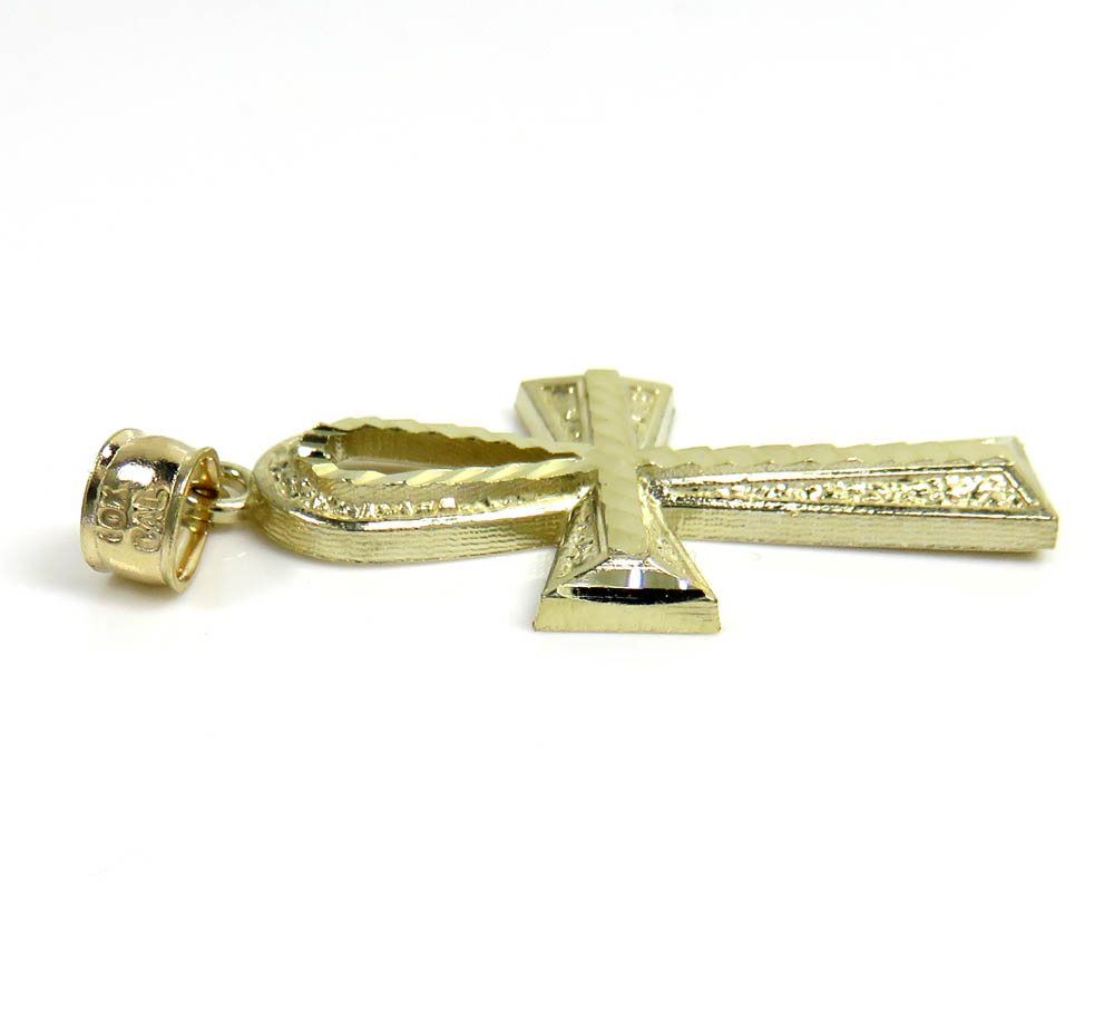 10k yellow gold medium diamond cut fancy ankh cross - Image 4