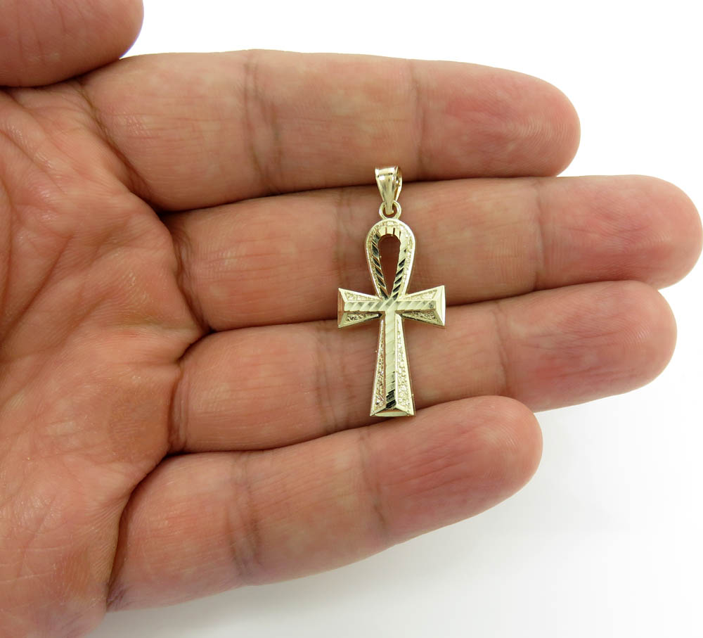 10k yellow gold medium diamond cut fancy ankh cross - Image 5