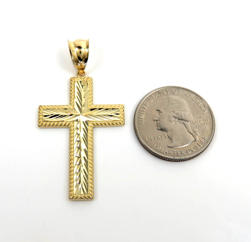 14k yellow gold large diamond cut fancy cross  - Image 2