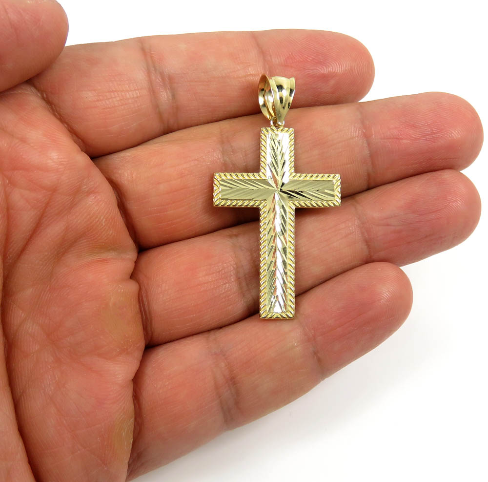 14k yellow gold large diamond cut fancy cross  - Image 5