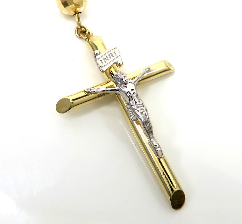 Rosary necklace 14k tri color gold diamond cut beads 30 inches 8mm - Image 3