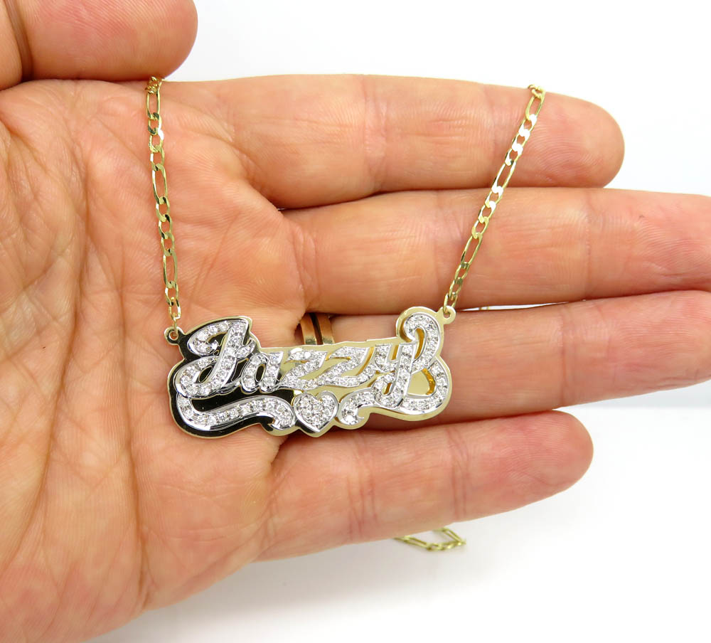 14k two tone gold diamond custom name plate necklace 18