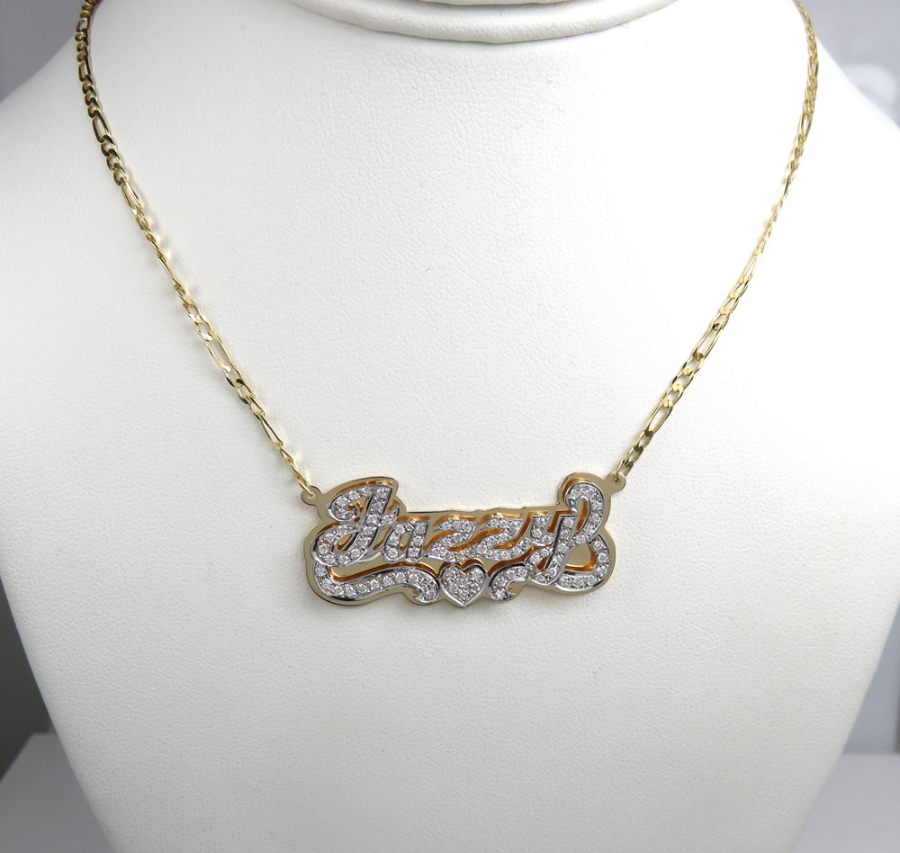 14k two tone gold diamond custom name plate necklace 18
