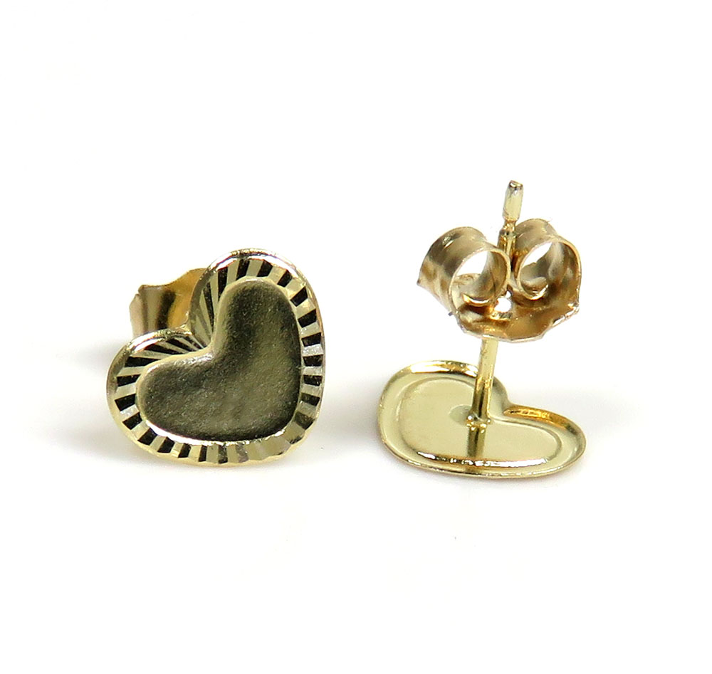 14k yellow gold diamond cut mini heart earrings - Image 2