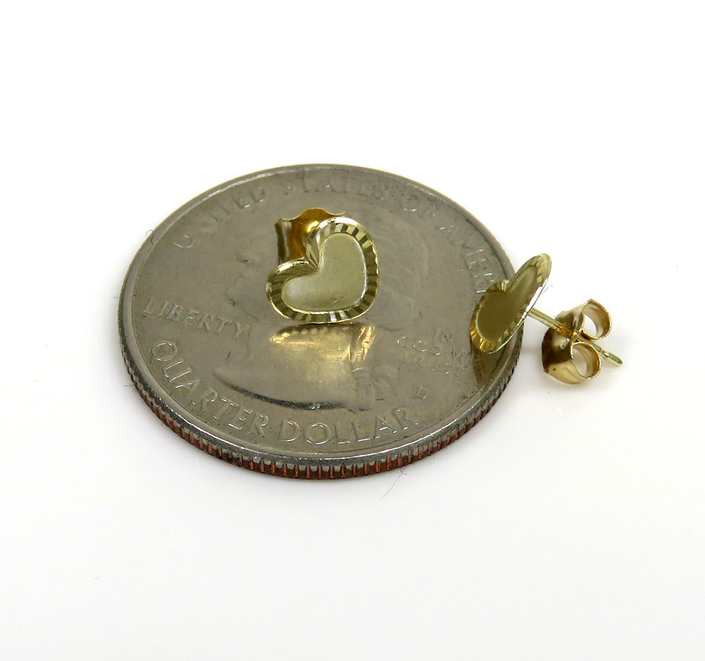 14k yellow gold diamond cut mini heart earrings - Image 3