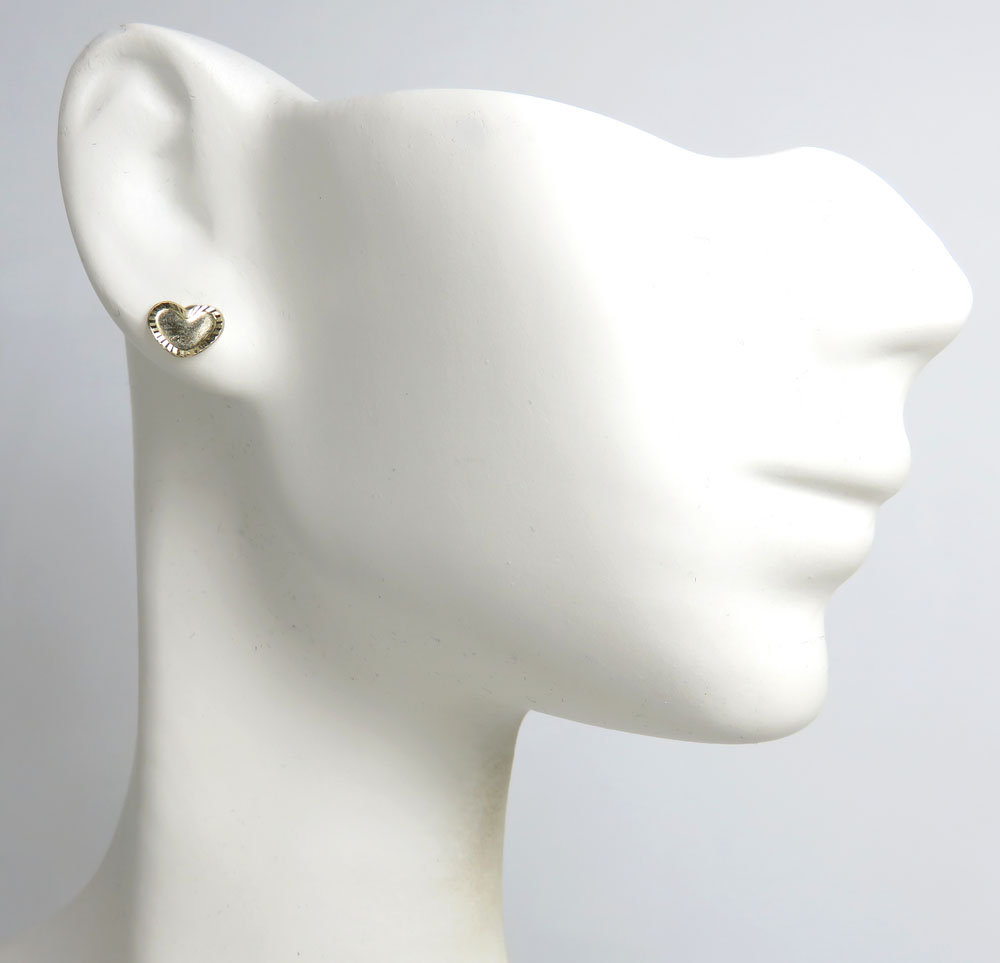 14k yellow gold diamond cut mini heart earrings - Image 4