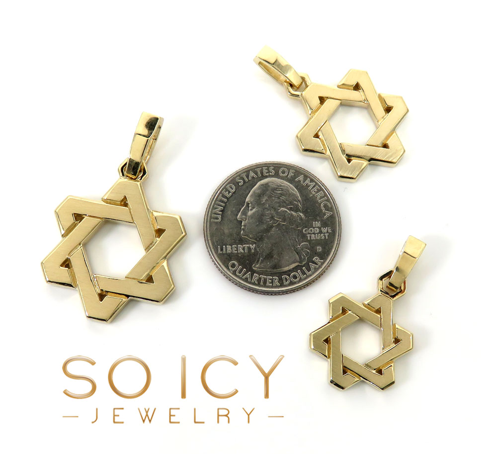 14k yellow gold small-large solid star of david pendant  - Image 2