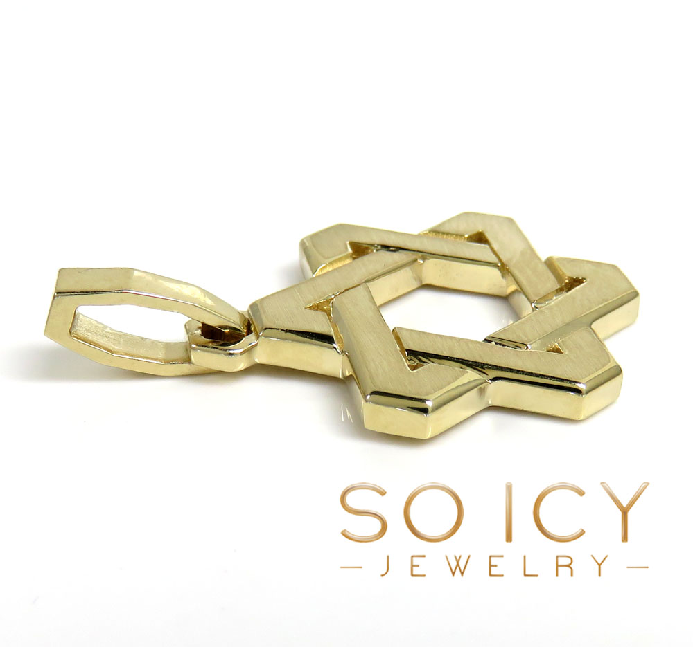 14k yellow gold small-large solid star of david pendant  - Image 3