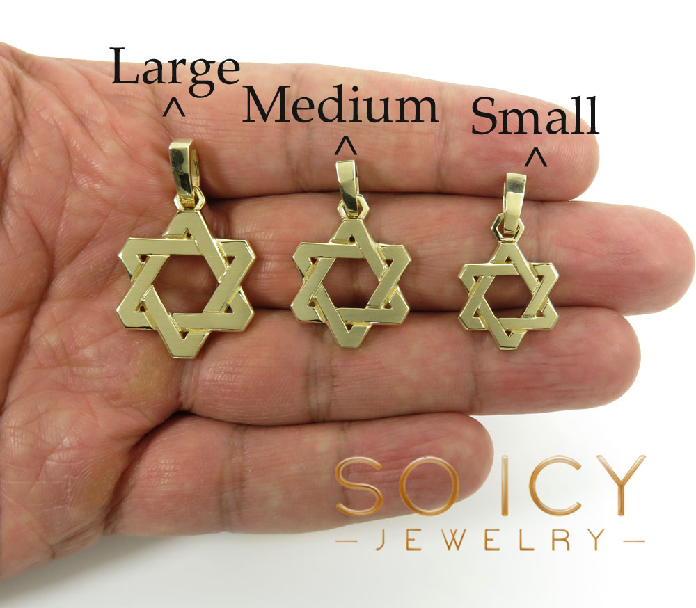 14k yellow gold small-large solid star of david pendant  - Image 5