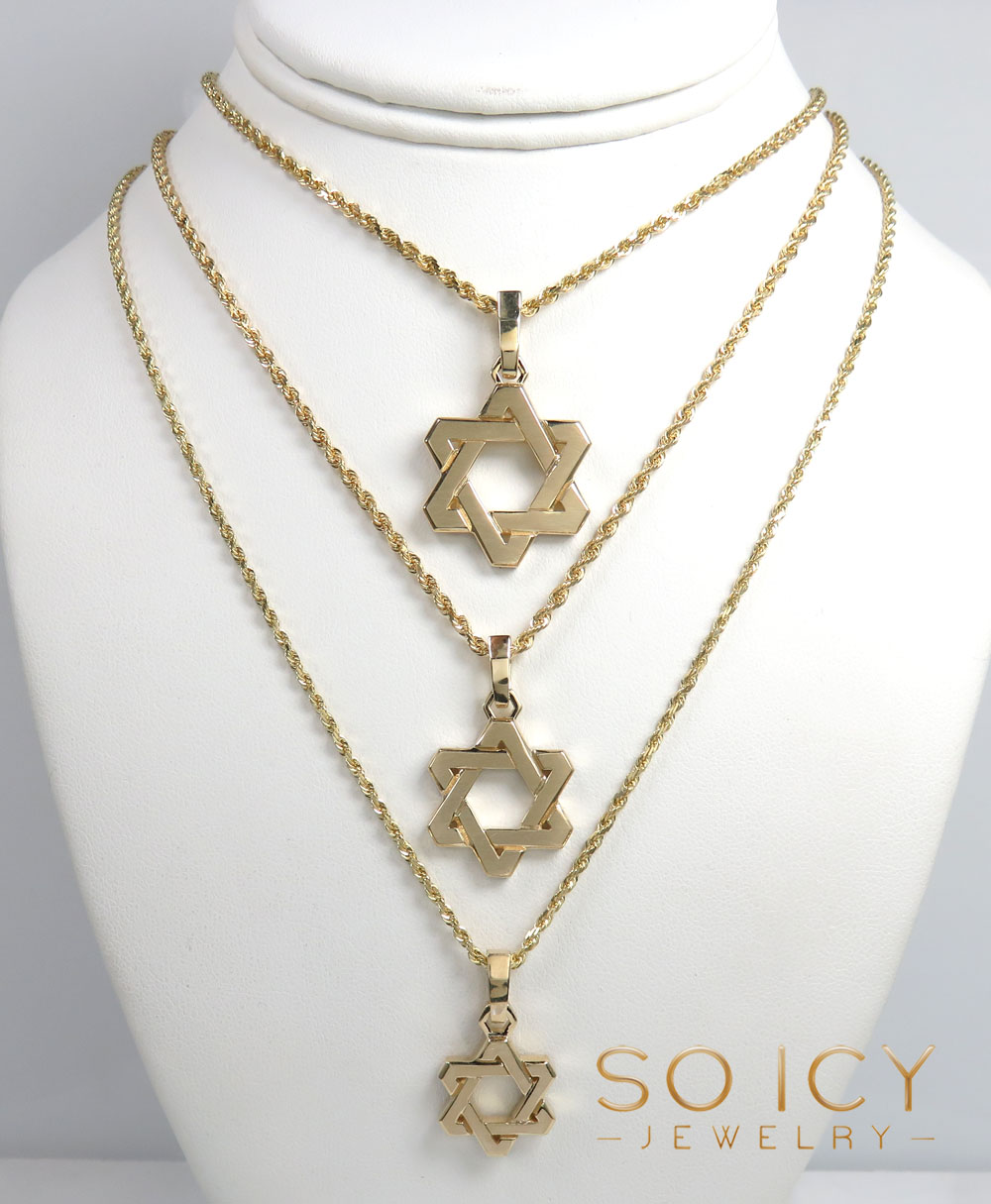 14k yellow gold small-large solid star of david pendant  - Image 6