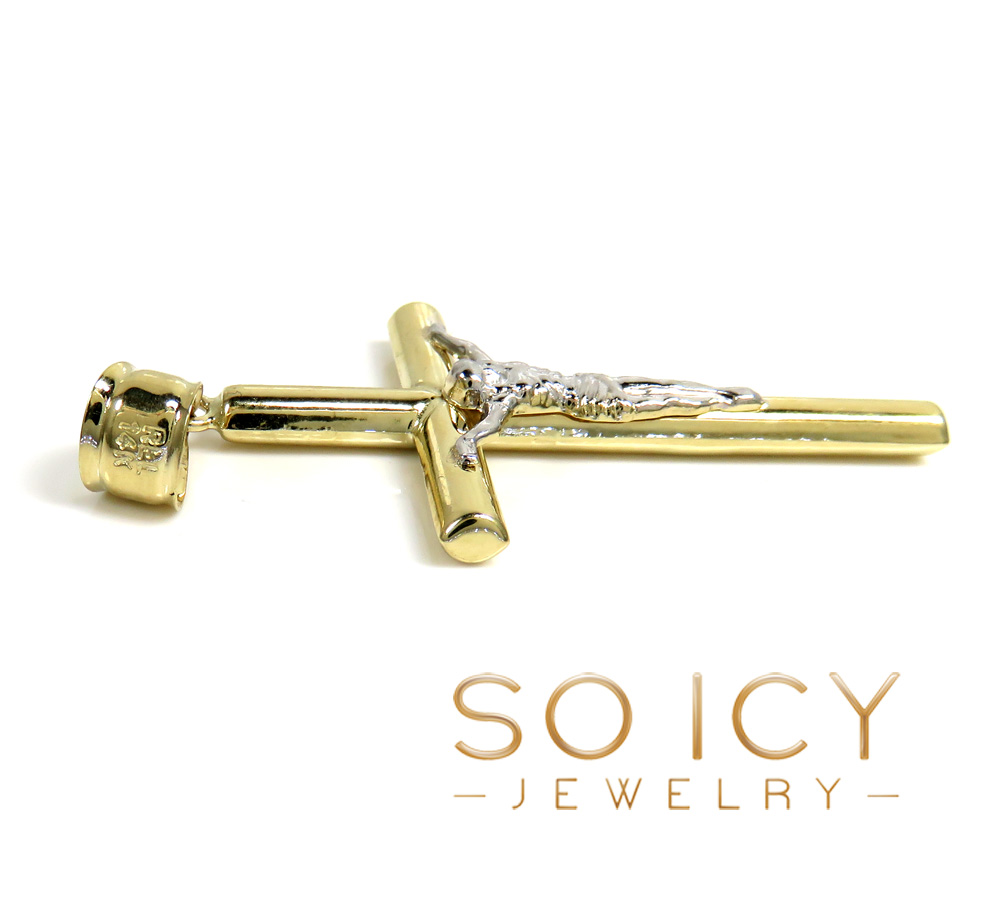 14k yellow gold mini-large tube cross pendant - Image 2