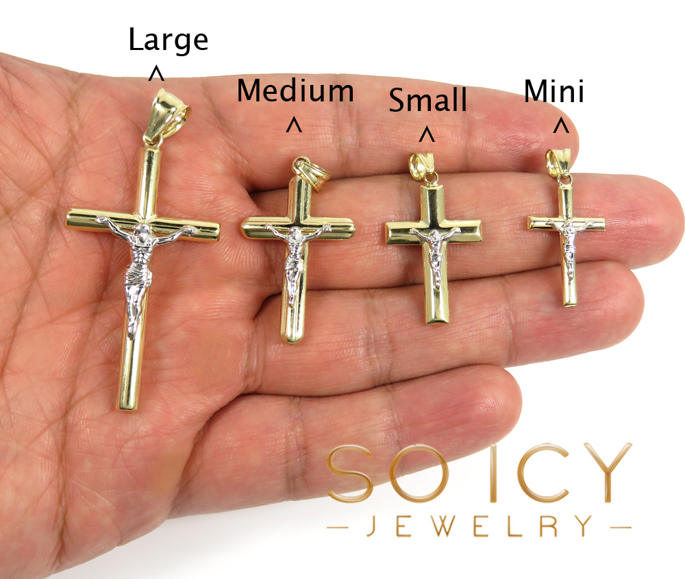14k yellow gold mini-large tube cross pendant - Image 3