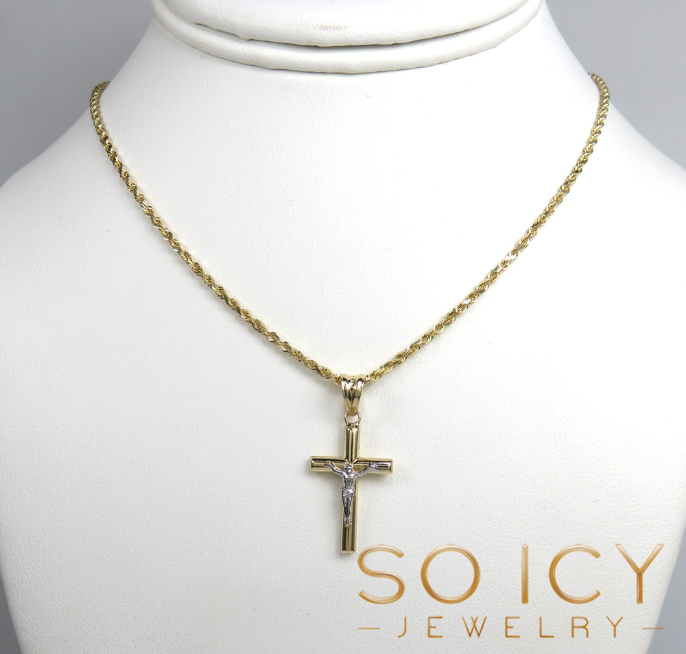 14k yellow gold mini-large tube cross pendant - Image 4