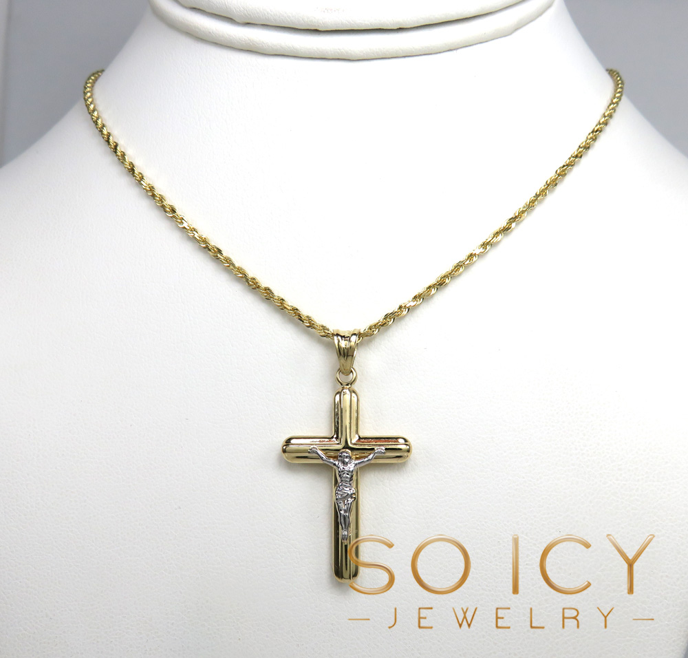 14k yellow gold mini-large tube cross pendant - Image 6