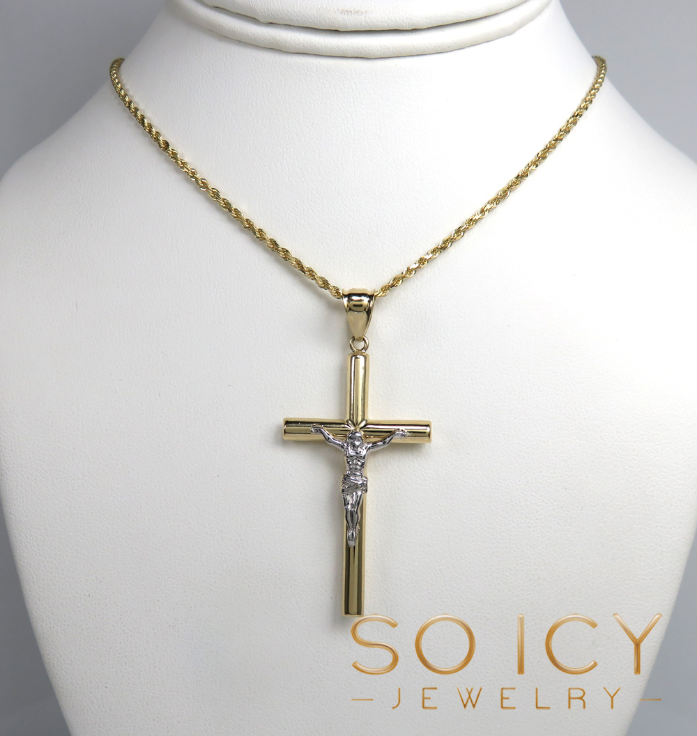 14k yellow gold mini-large tube cross pendant - Image 7