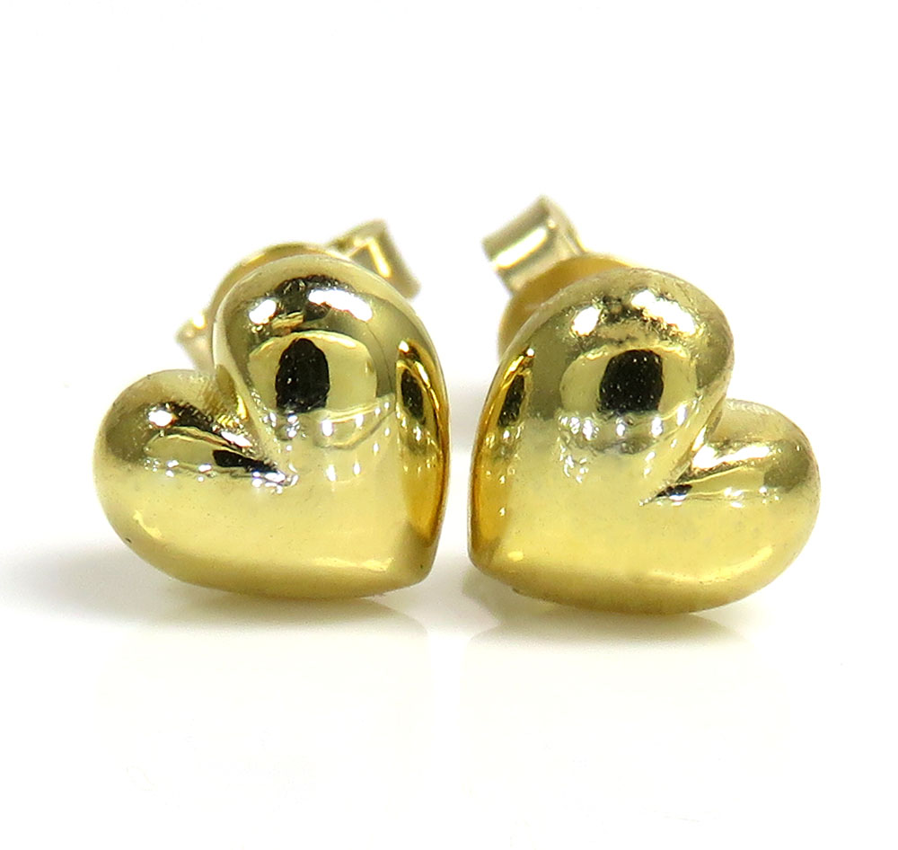 14k yellow gold solid 3d 7mm heart earrings - Image 2