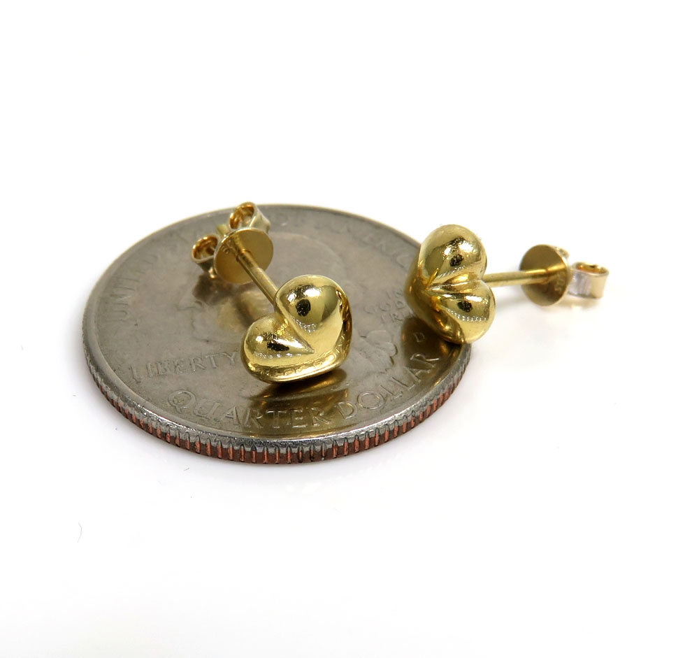 14k yellow gold solid 3d 7mm heart earrings - Image 3