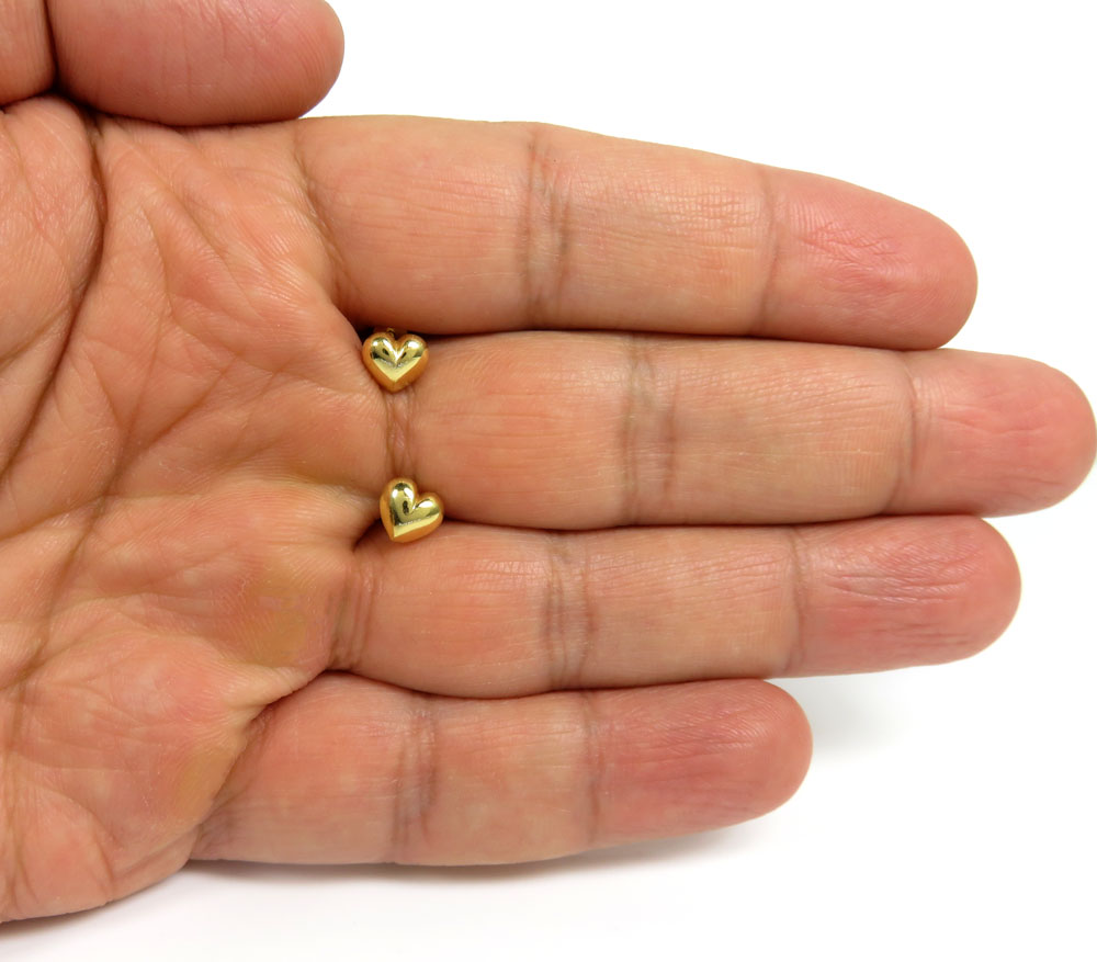 14k yellow gold solid 3d 7mm heart earrings - Image 4