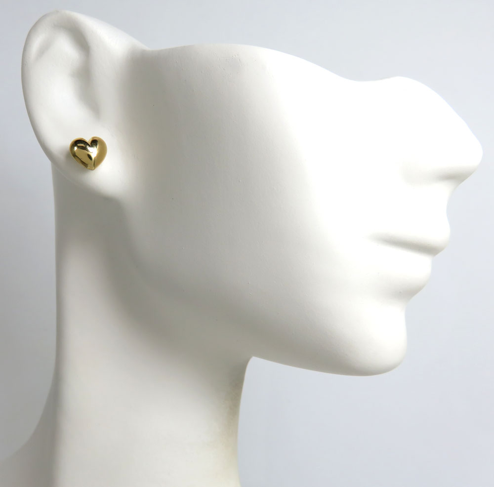 14k yellow gold solid 3d 7mm heart earrings - Image 5