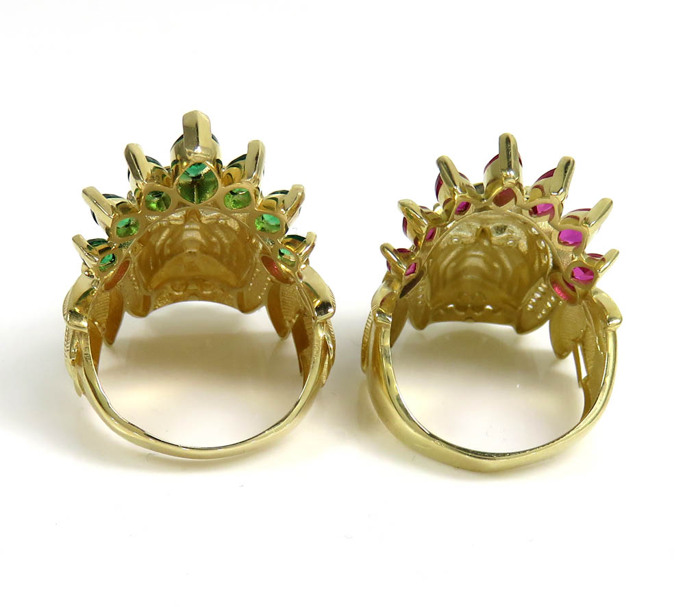 14k yellow gold medium ruby or large green indian chief ring  - Image 3