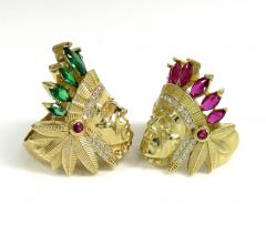 14k yellow gold medium ruby or large green indian chief ring 