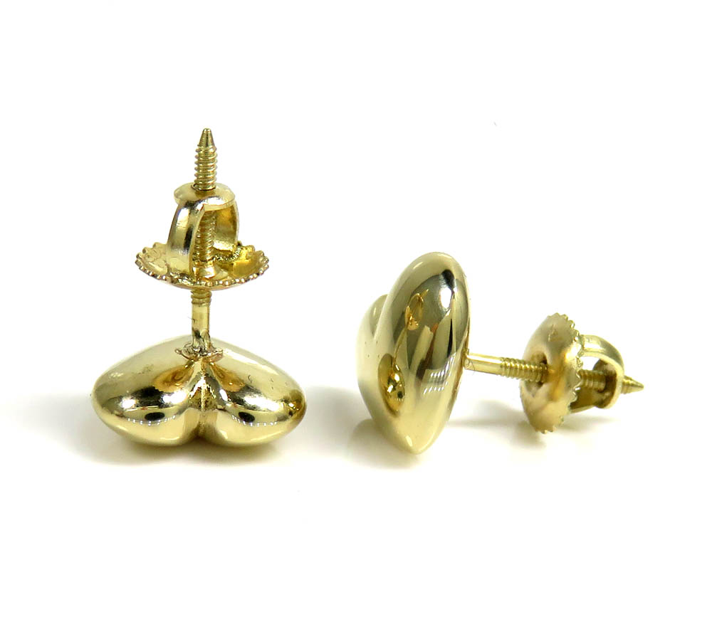 14k gold solid 3d 10mm heart earrings