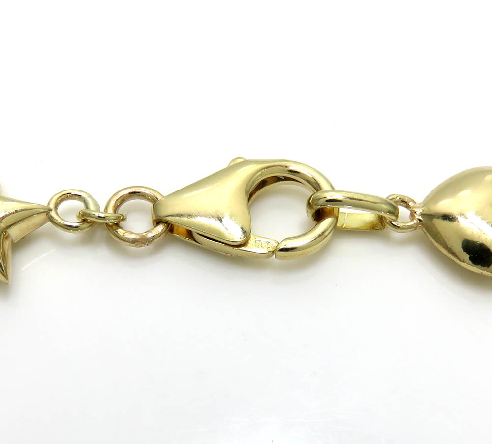 14k gold 10mm solid puff heart & star bracelet 7