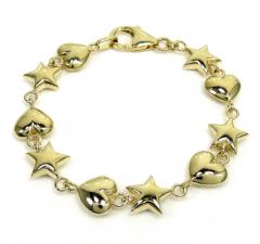14k gold 10mm solid puff heart & star bracelet 7