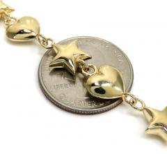 14k gold 10mm solid puff heart & star bracelet 7