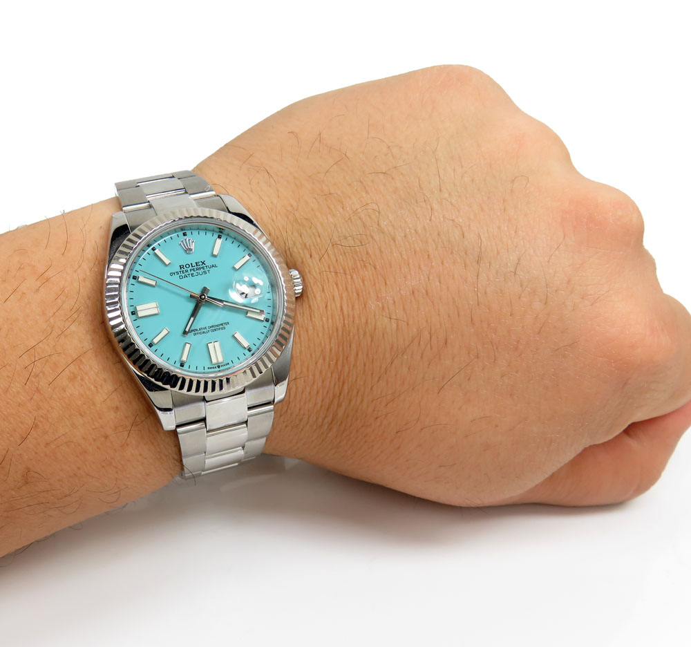 Rolex stainless steel datejust 41mm fluted turquoise dial ref. 126334