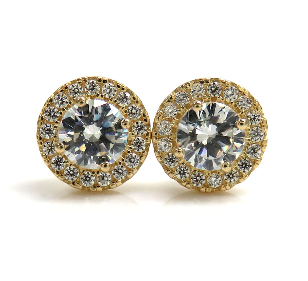 14k yellow gold 7.50mm cz cluster earrings 0.80ct