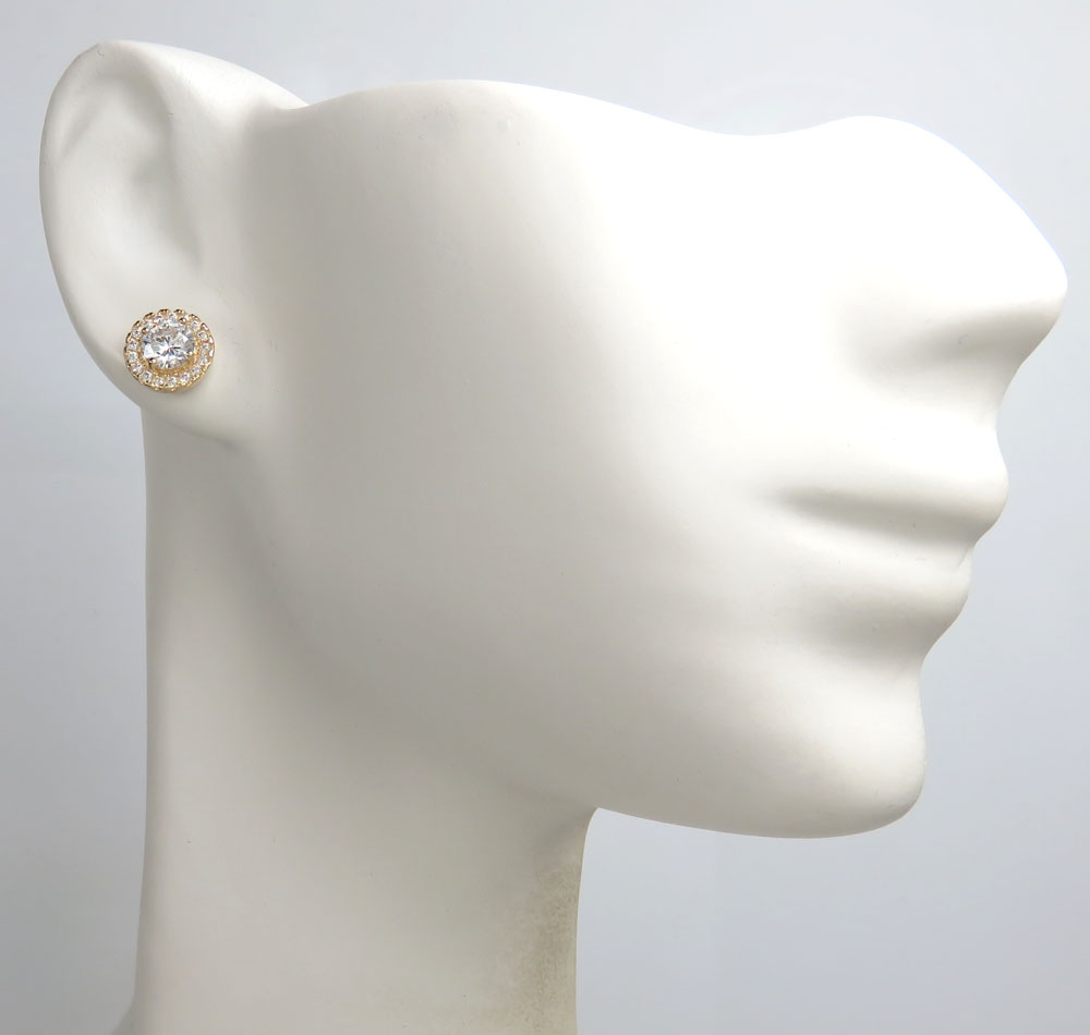 14k yellow gold 7.50mm cz cluster earrings 0.80ct - Image 7