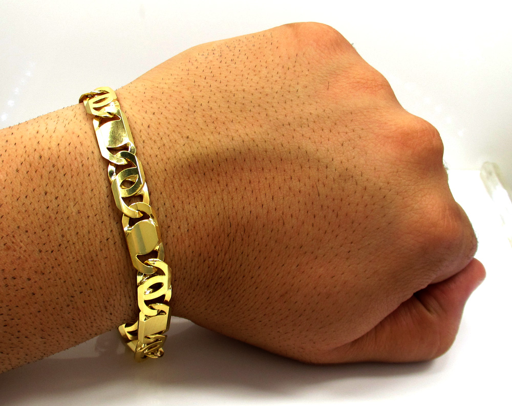 14k yellow gold solid tiger eye bracelet 8.50