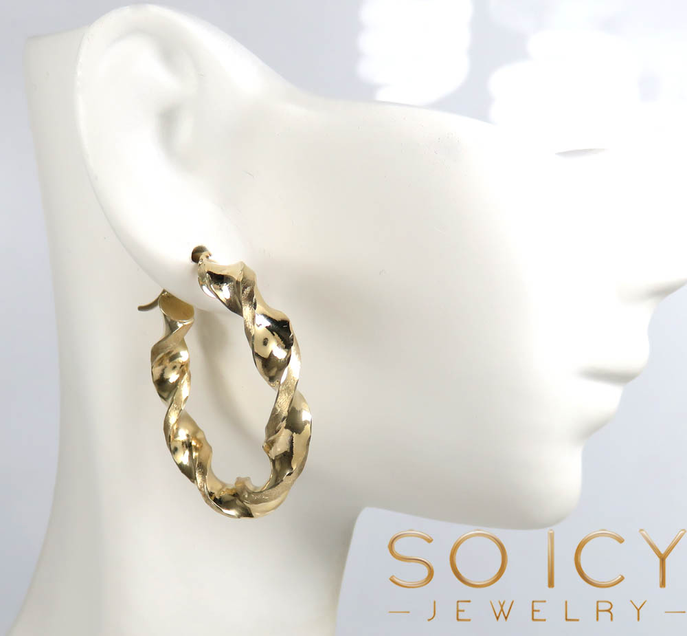 10k gold twisted thick hoop earrings 5mm - Image 2