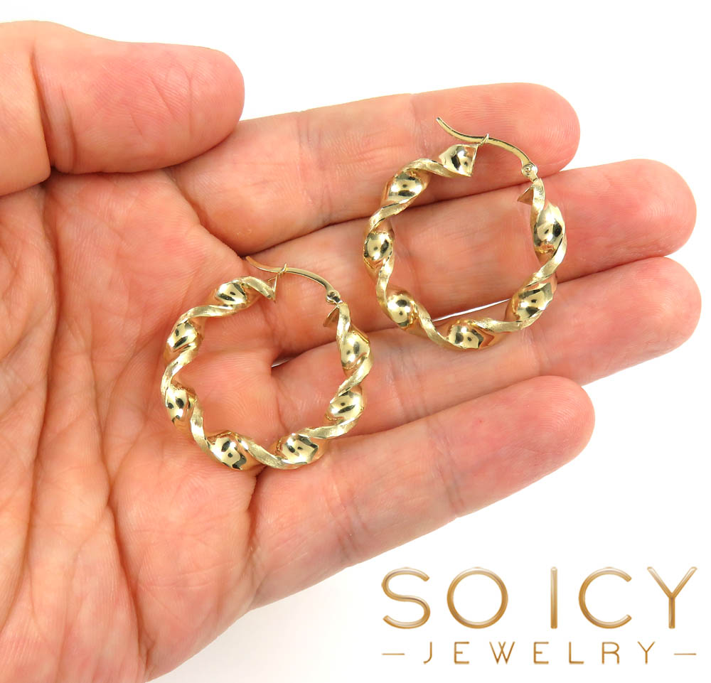 10k gold twisted thick hoop earrings 5mm - Image 3
