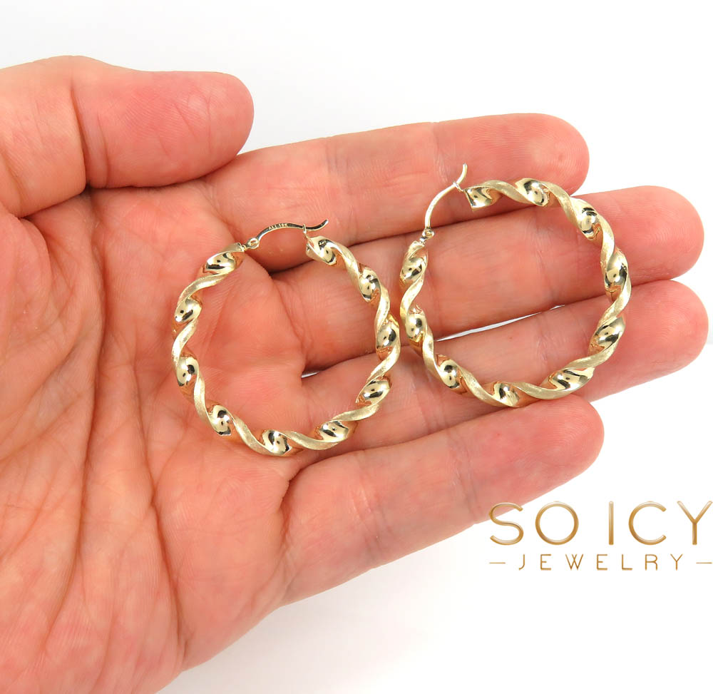 10k gold twisted thick large hoop earrings 3mm - Image 2