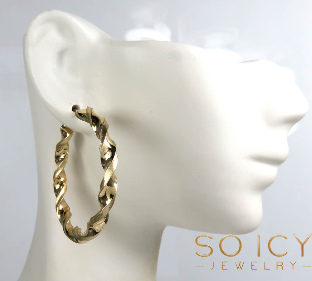 10k gold twisted thick large hoop earrings 3mm - Image 3