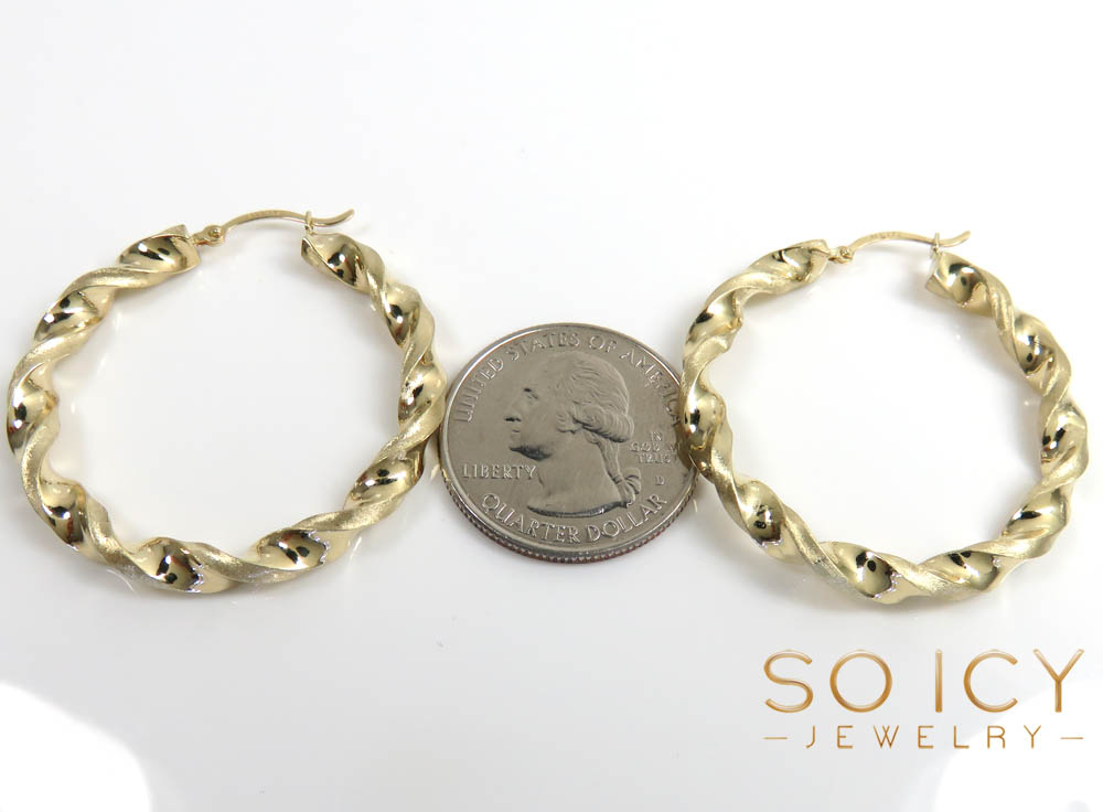 10k gold twisted thick large hoop earrings 3mm - Image 4