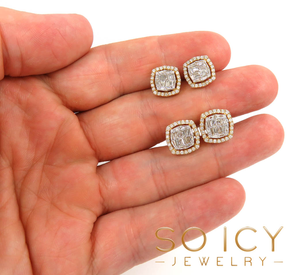 10mm or 12mm baguette diamond square earrings 0.75ct- 1.02ct - Image 4