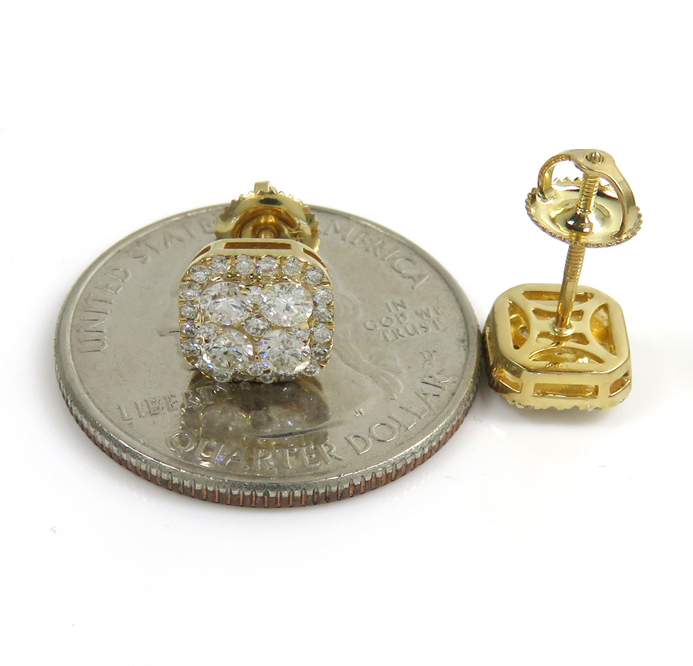 14k gold rounded square cluster earrings 8.3mm 1.00ct - Image 2