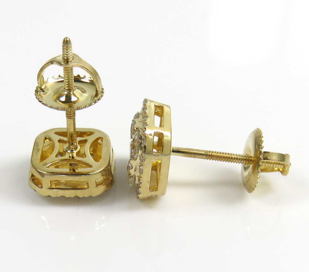 14k gold rounded square cluster earrings 8.3mm 1.00ct - Image 3